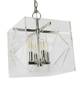 Lucite & Chrome Pendant Light with Open Sides