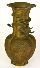 Chinese Bronze Tone Dragon Motif Vase