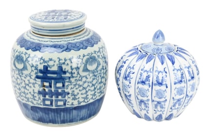 2 Chinese Blue & White Porcelain Ginger Jars