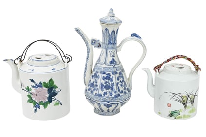 3 Chinese Porcelain Hand Painted Tea Pots