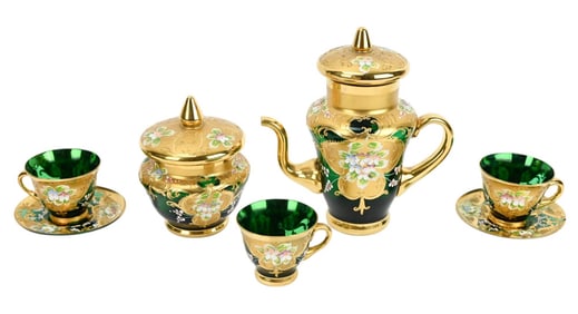 Tre Fuochi Venetian Glass Tea Set of Green Glass