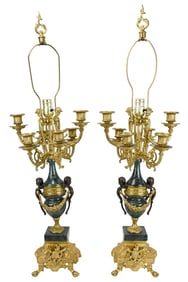 French Empire Marble Gilt Bronze Candelabra Lamps