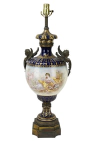 Antique French Sevres Porcelain Ormolu Lamp Signed