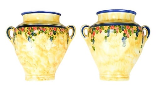 2 Souleo Provence Hand Painted Pottery Wall Vases