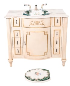 Venetian Style Painted Porcelain Marble Top Sink