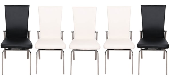 5 Mid Century Black and White Upholstered Chairs