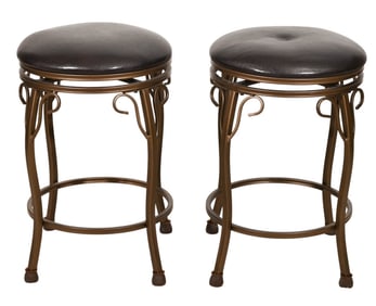 Pair Powder-Coated Steel Frame Swivel Bar Stools