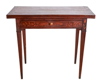 Antique Dutch Marquetry Inlaid Flip Top Game Table