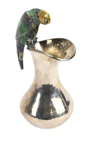 Los Castillo Silver Plate & Mosaic Parrot Pitcher