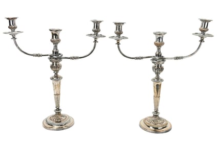 Antique Sheffield 3 Arm Silver Plate Candelabras