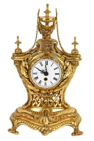 French Cast Gilt Bronze Mantle Clock