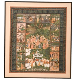 Indian Thangka Gouache Painting Vishnu and Avatars