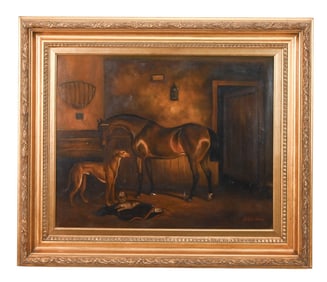 Richard Hines Signed Equine Portrait Oil Painting