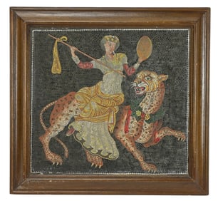 Micro Mosaic Plaque Dionysus Riding Leopard Framed