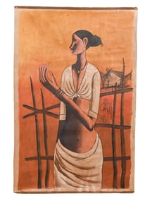 B. Prabha Oil on Canvas Fisherwoman Painting
