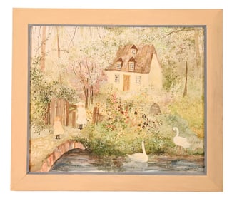 Jeanne Davies Signed Oil Painting Girls & Swans