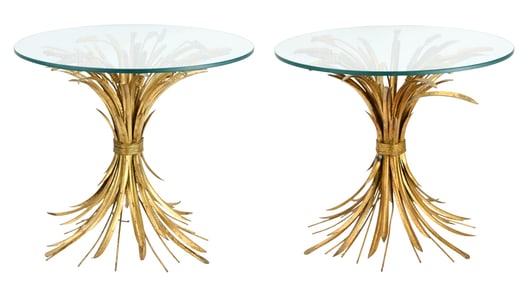 Pair Vintage Wheat Sheaf Tole & Iron Side Tables