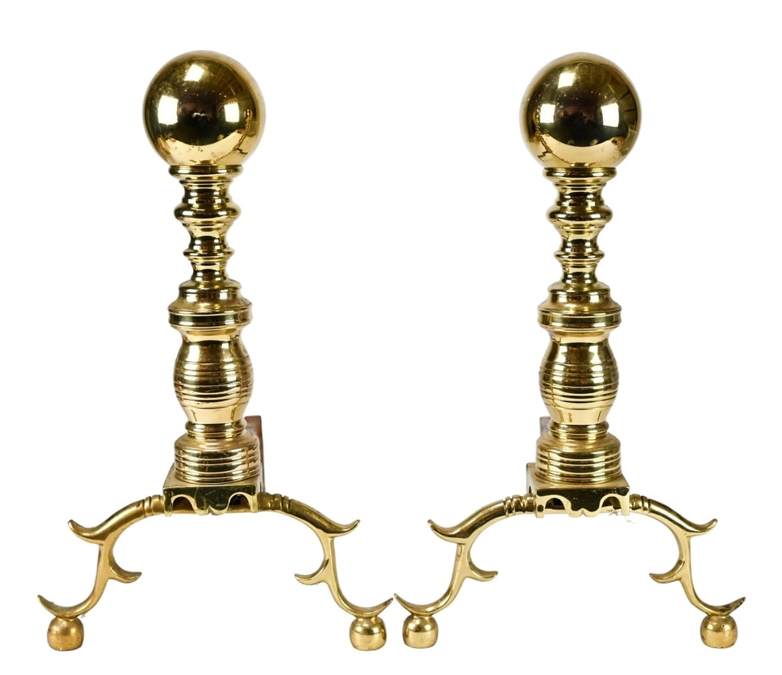 Polished Brass Federal Style Ball & Footed Andiron (1 of 5)