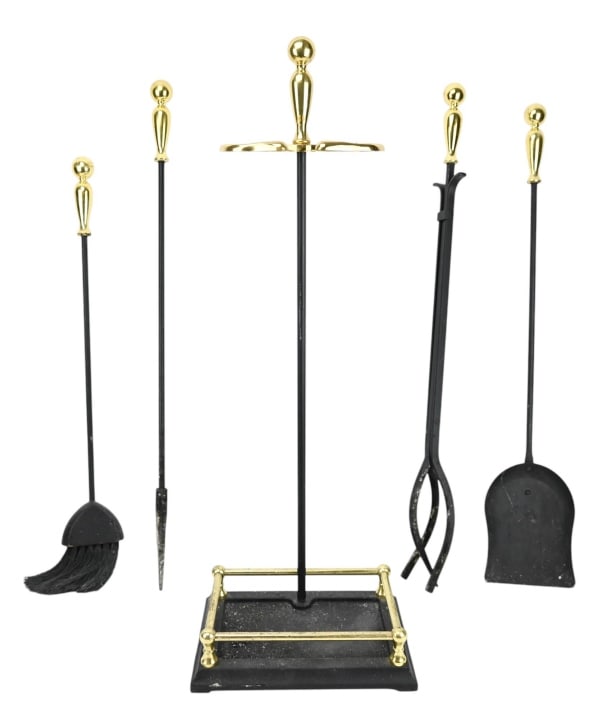 Black Cast Iron & Brass 4-Piece Fireplace Tool Set (1 of 13)