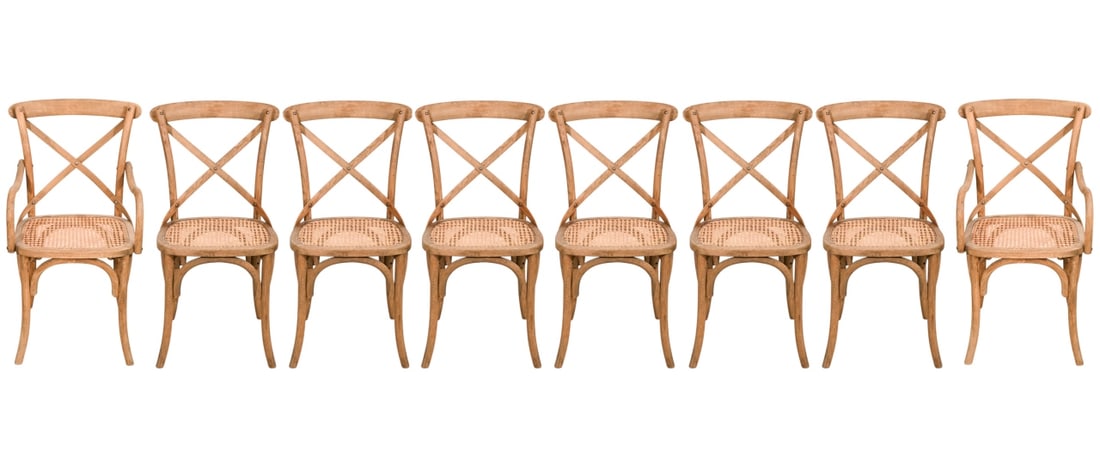 8 Bentwood Cross Back Cane Seat Seat Chairs: 8 Bentwood Cross Back Cane Seat Seat Chairs.Measures 36 inches x 21 inches x 18 inches, seat height 19 inches.