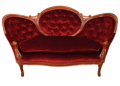 Victorian Style Carved Upholstered Love Seat