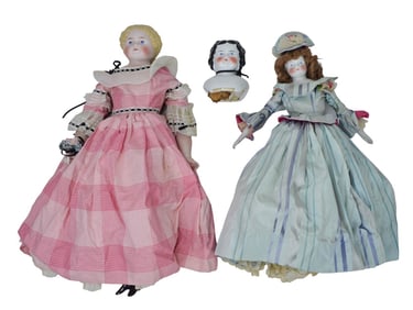 2 Antique German Porcelain Dolls w Soft Bodies