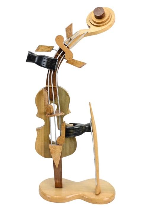 Hand Carved MCM Statue of Violin w Hands: Hand Carved MCM Statue of Violin w Hands Holding Instrument. Measures 19 inches x 8 inches.
