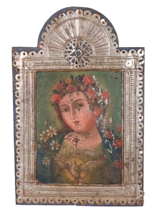 Vintage Cusco School Mexican Hand Painted Tin Icon (1 of 11)