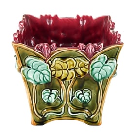 Antique Onnaing Majolica Cyclamens Flower Pot