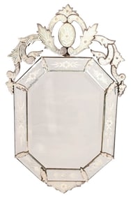 Antique Carved & Etched Venetian Glass Wall Mirror