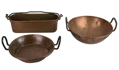 3 Vintage Heavy Copper Table Top Vessels