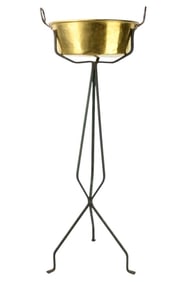 Brass Hand Wrought Jam Pan & Wrought Iron Stand