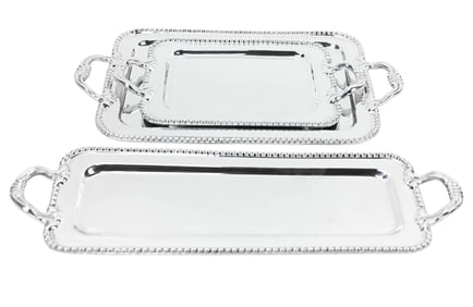 Set of 3 Banded Beaded Mexico Silver Tone Trays