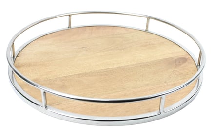 Contemporary Wood Tray with Chrome Tone Gallery