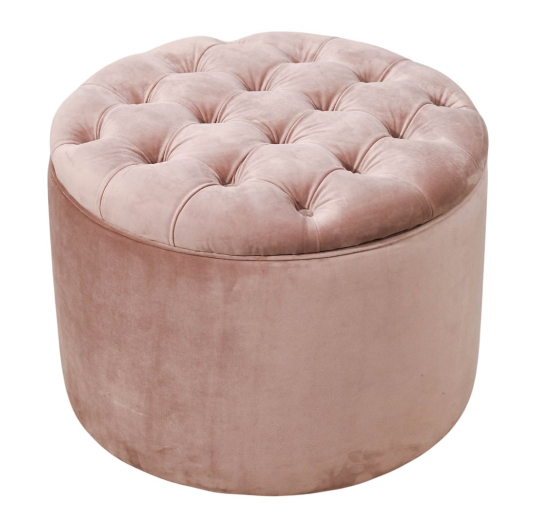 Tufted Suede Round Storage Ottoman (1 of 10)