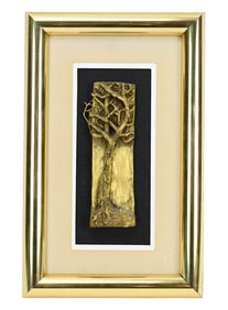 Vintage Gold Tone Pewter Plaque Tree of Life