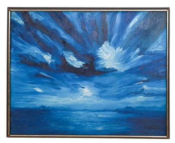 Mid Century Abstract Oil Painting Water Scape