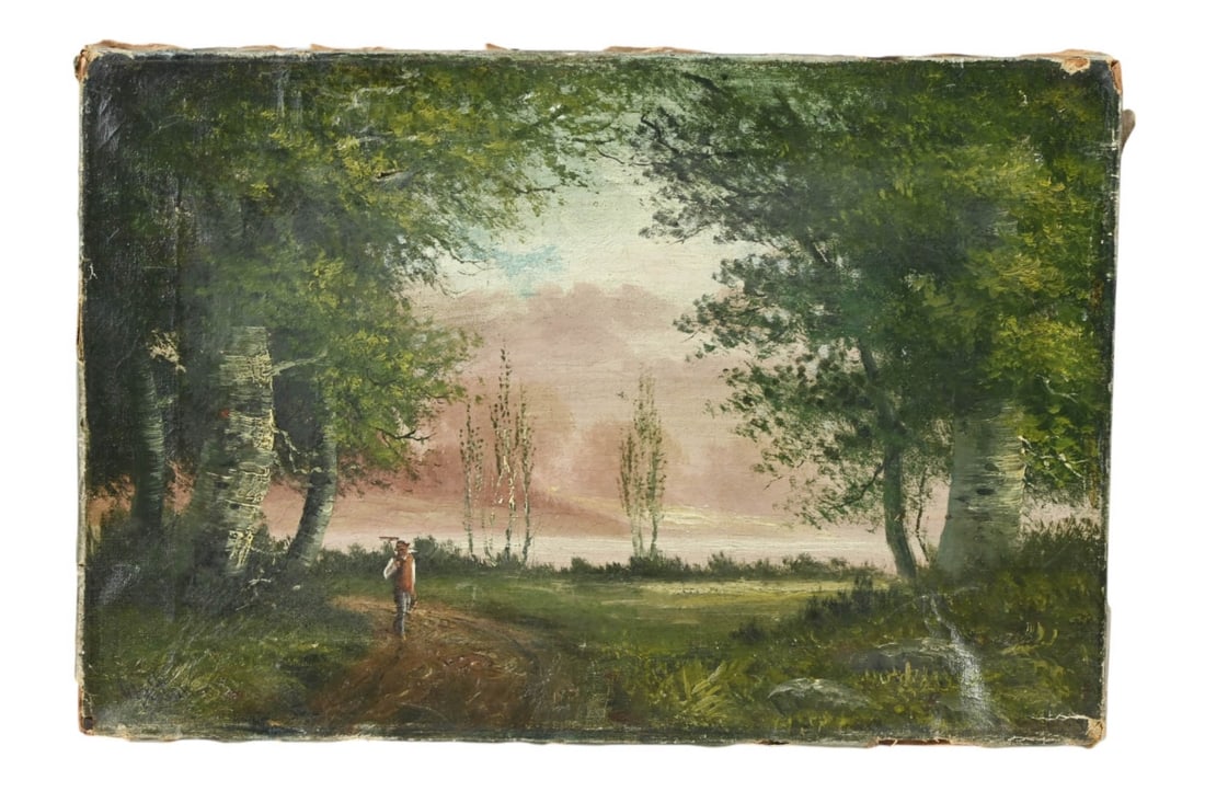 Antique Milton Signed Oil Painting Man w Rake (1 of 11)