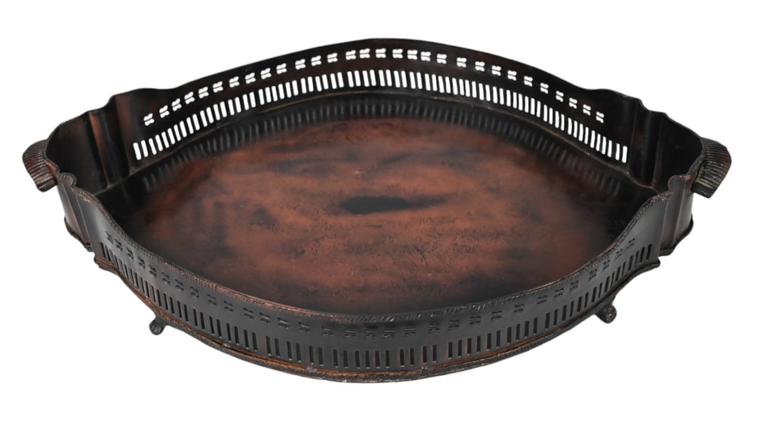 Indo Persian Painted Tray w Reticulated Gallery (1 of 9)