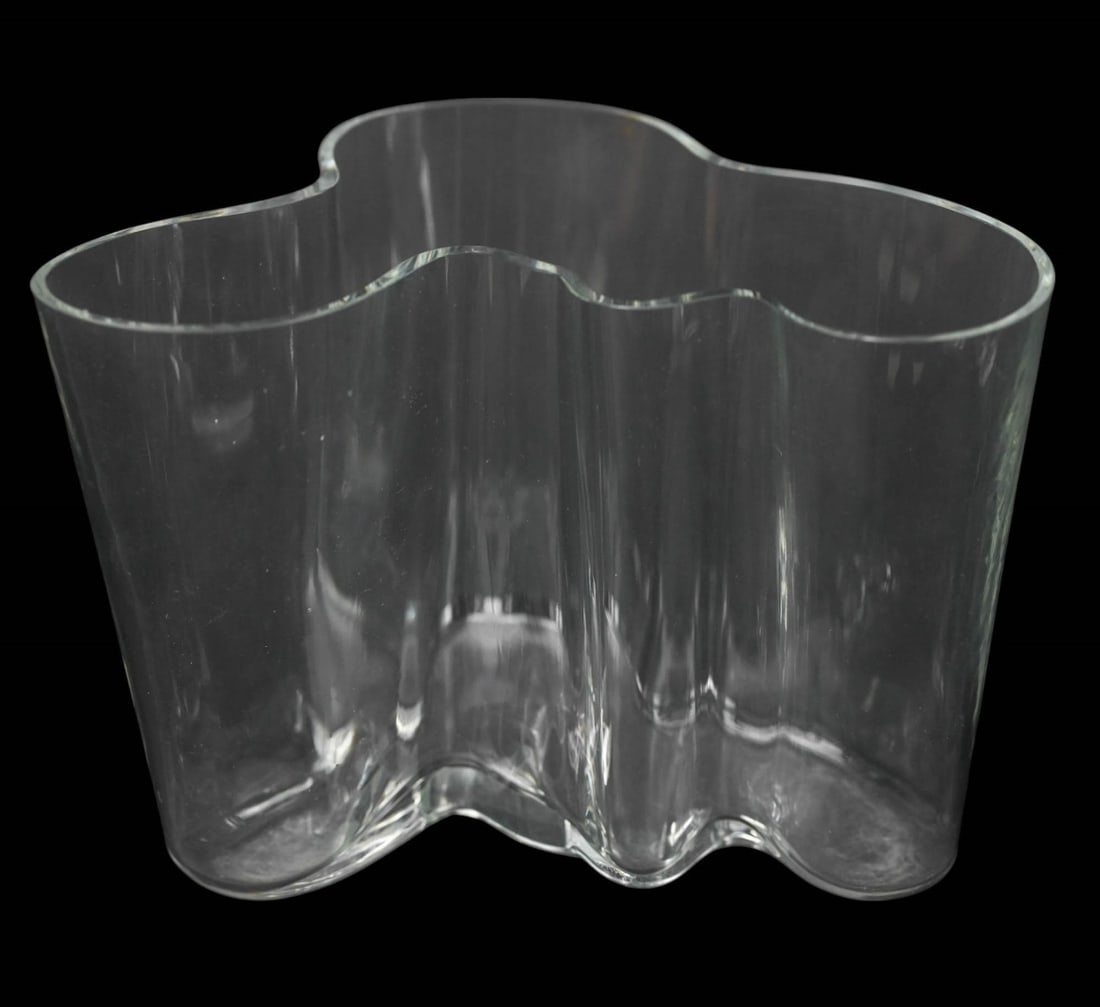Modernist Alvar Aalto Glass Vase by Iittala: Modernist Alvar Aalto Glass Vase by Iittala, Signed. Measures