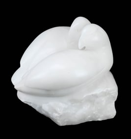 Carved Marble Statue of Pair of Doves