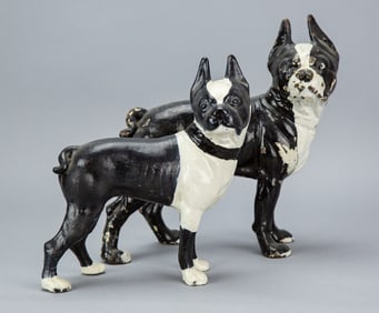 2 Cast Iron French Bull Dog Door Stop Statues