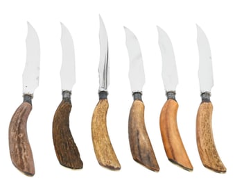 6 Antique Asprey Natural Stag Antler Steak Knives