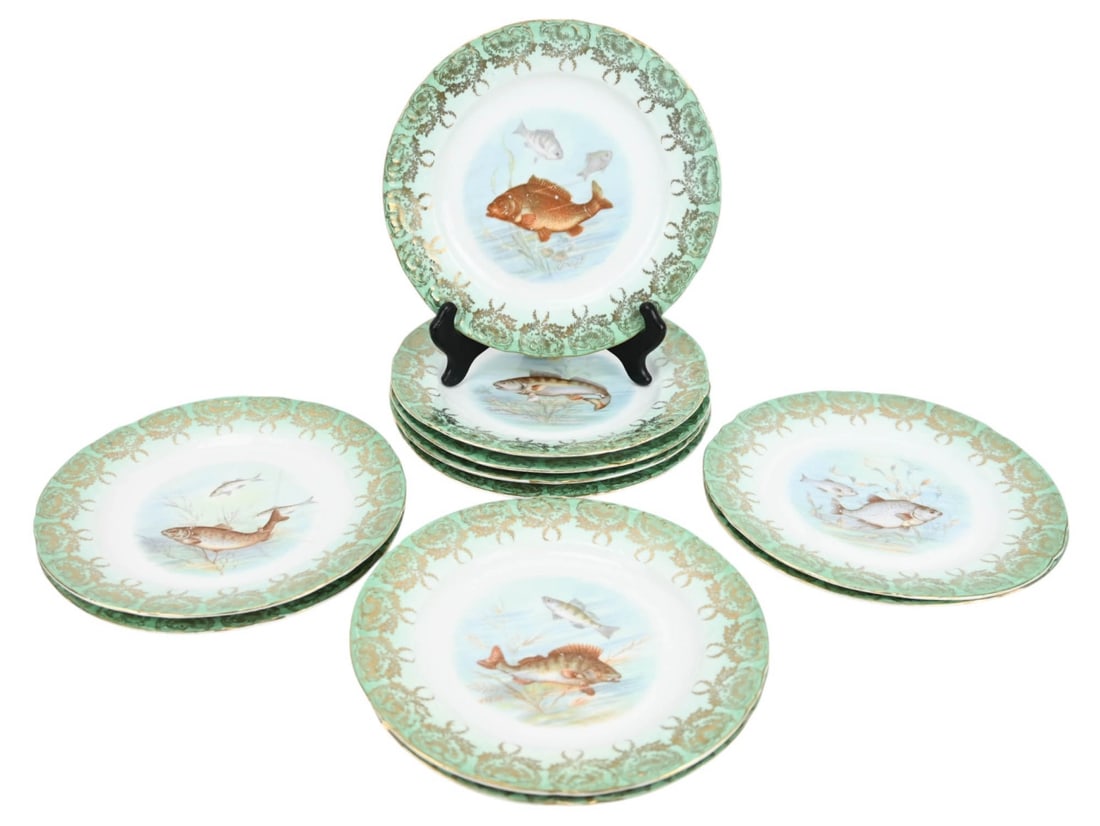 11 Antique Victoria Carlsbad Austria Fish Plates (1 of 8)