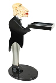 Vintage Butler Statue w Serving Tray Drink Holder