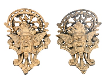 Pair Cast Iron Winged Gargoyle Wall Brackets