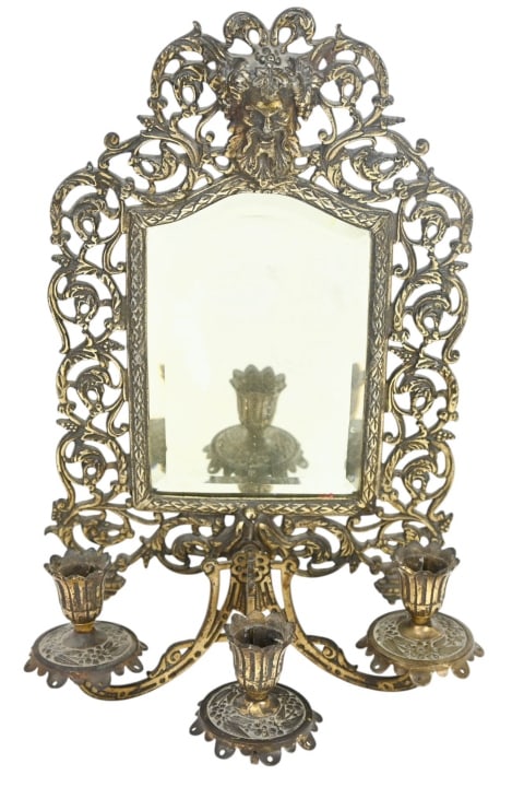 Antique Gilt Bronze Mirrored Candle Sconce Bacchus (1 of 6)