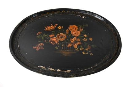 Antique Papier Mache Hand Painted Table Top Tray