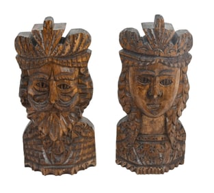 Hand Carved Black Forest Busts King & Queen