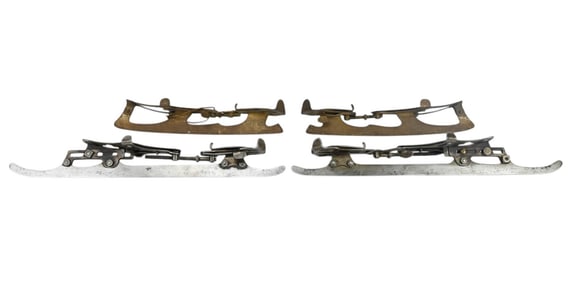 2 Pair Antique Iron Ice Skates